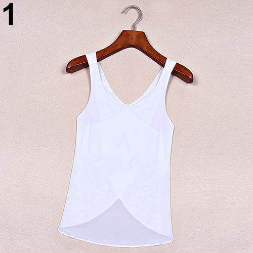 Women Candy Color Sexy Chiffon Cross Back Sleeveless Summer Casual Tank Top