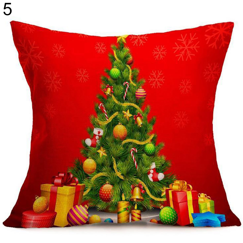 Christmas Santa Claus Deer Print Cushion Cover Pillow Case Square Car Home Decor