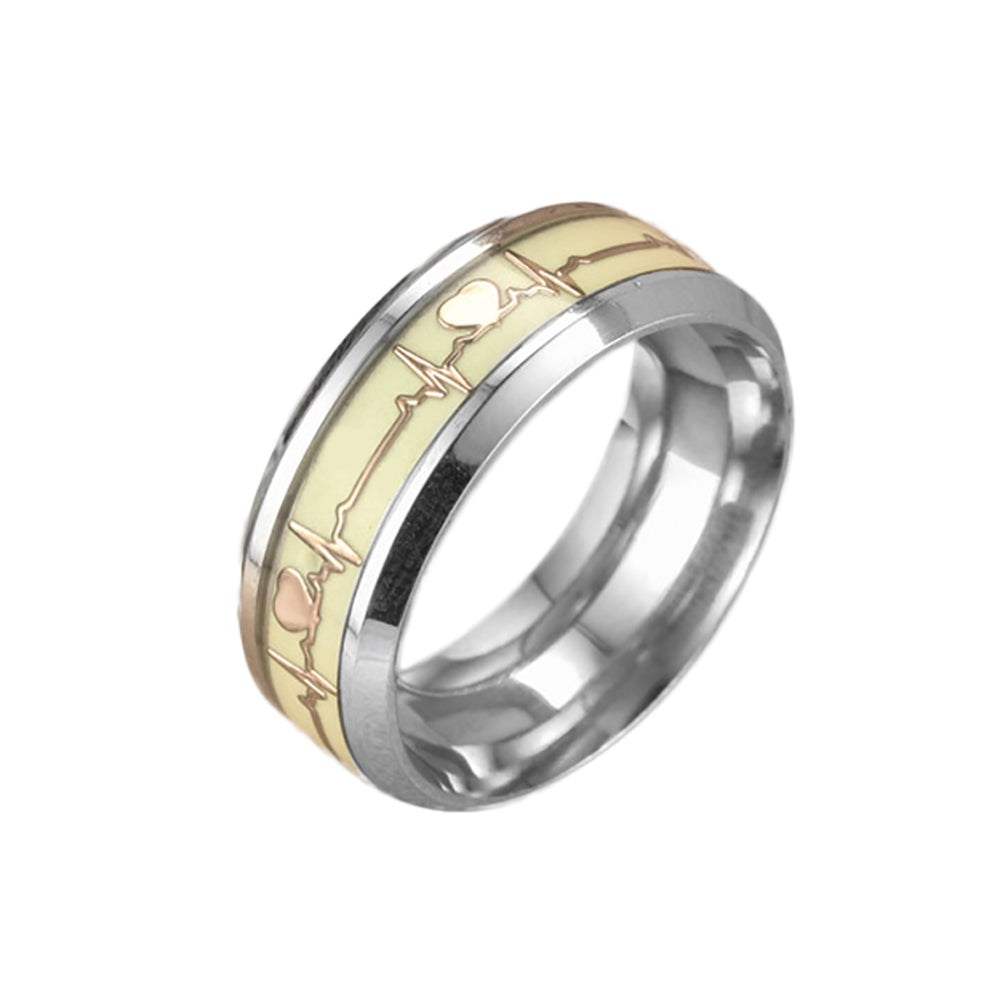 Glow in The Dark Heart Rate Electrocardiogram Stainless Steel Couple Finger Ring