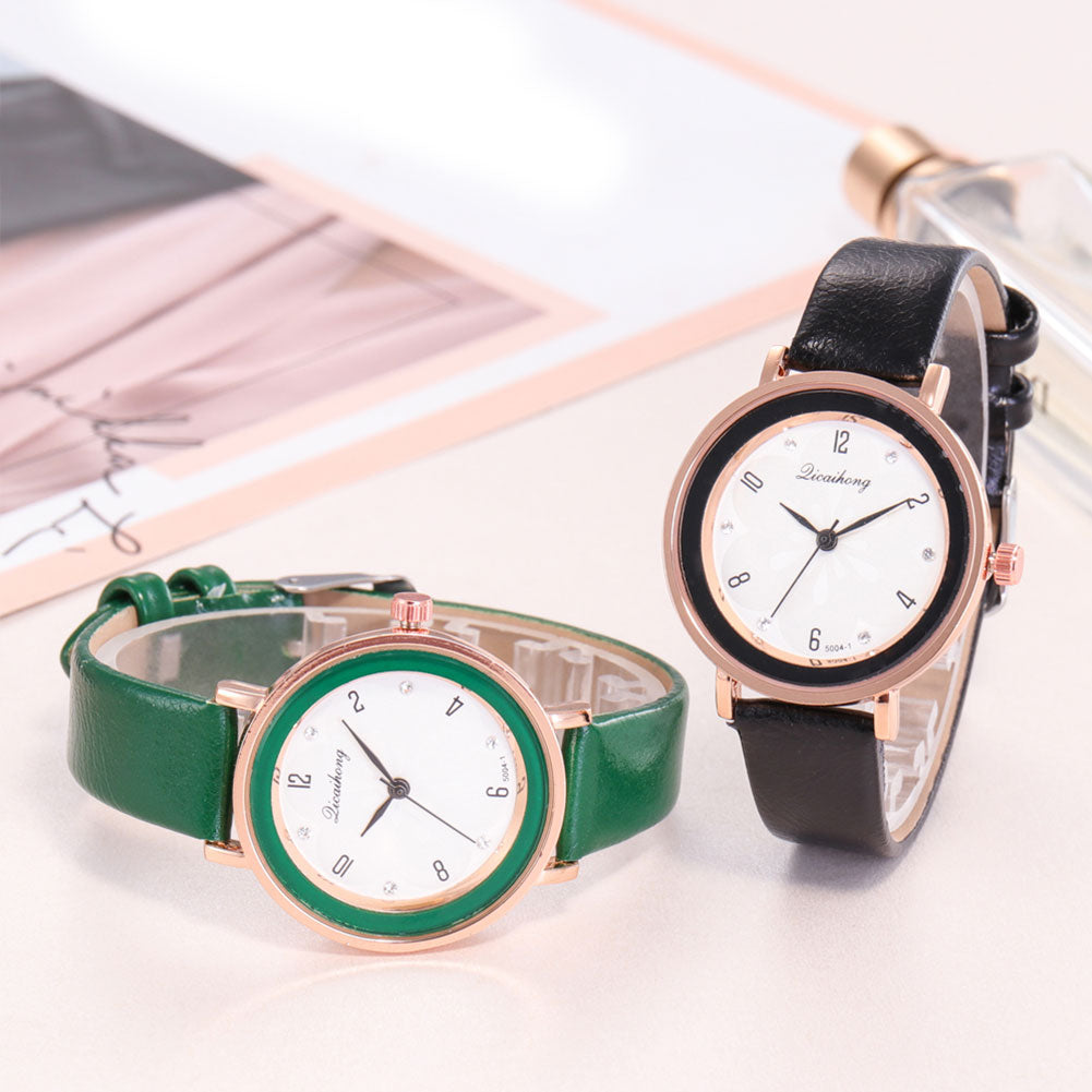 Women Fashion Rhinestone Inlaid Quartz Arabic Numbers Shopping Date Wrist Watch