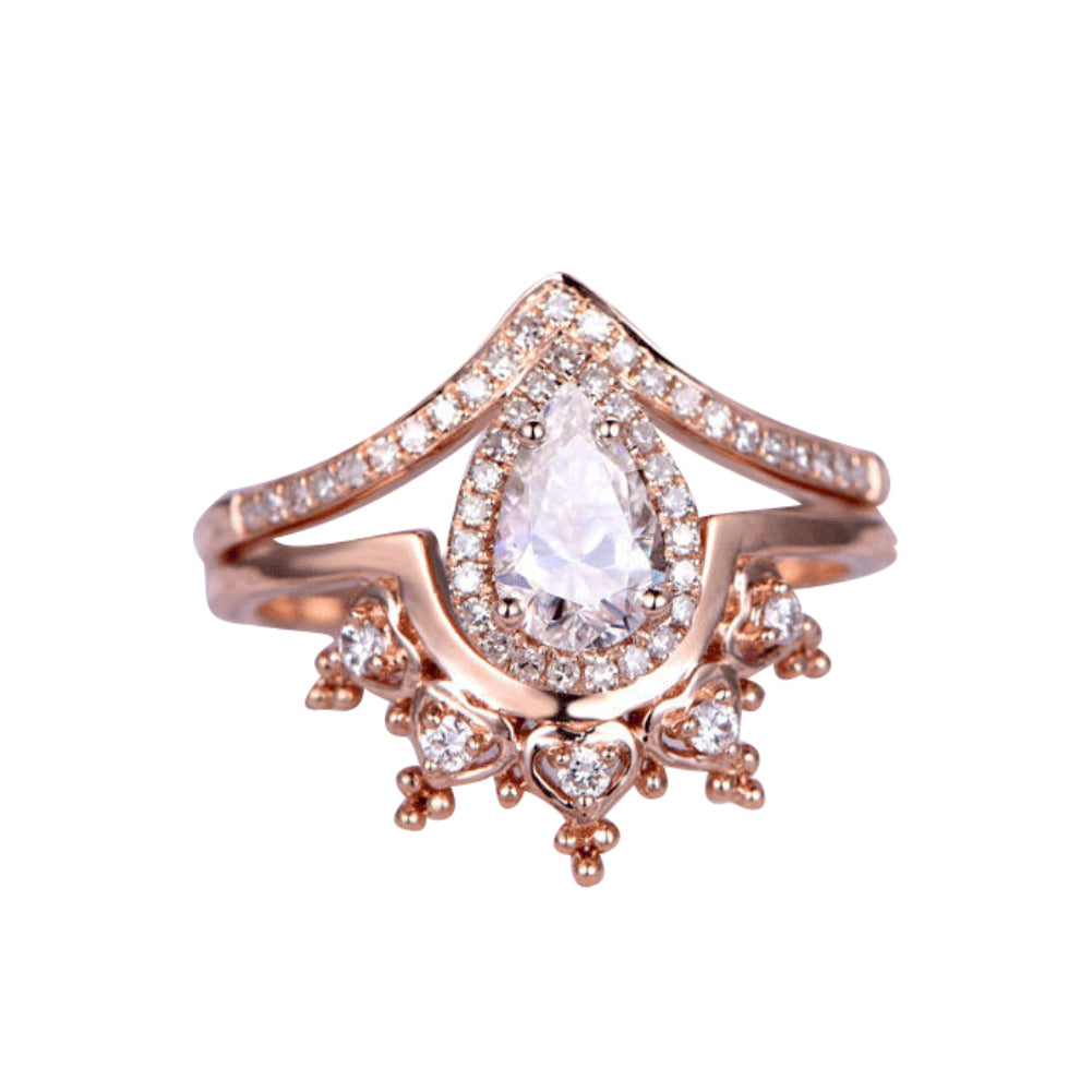 2Pcs Women Rings Set Chic Curved Crown Zircon Jewelry Engagement Party Gift