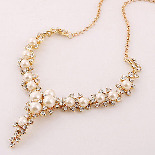 Women Fashion Clavicular Charms Faux Pearl Pendant Necklace Wedding Party Gift