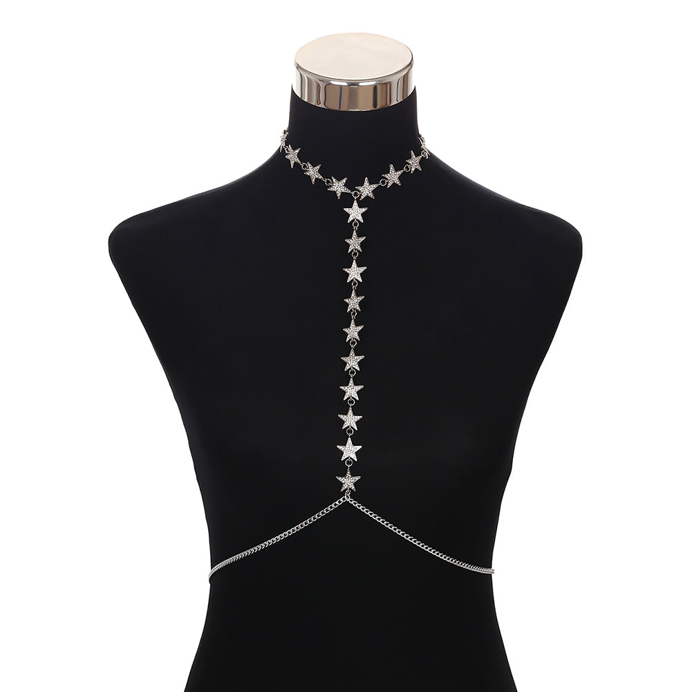 Women Fashion Night Club Party Jewelry Rhinestones Star Body Chain Necklace