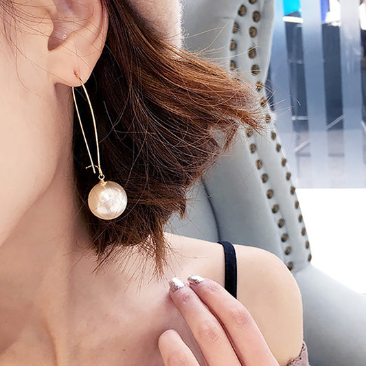 Women Elegant Long U Shape Faux Pearl Pendant Drop Dangle Earrings Jewelry Gifts