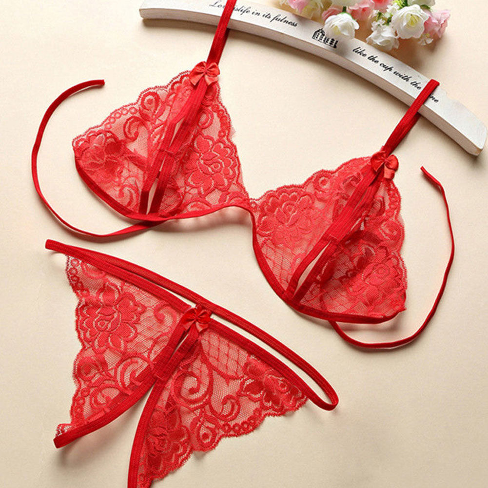 Women Fashion Sexy Babydoll Sleepwear Underwear Bra G-string Open Crotch Gift