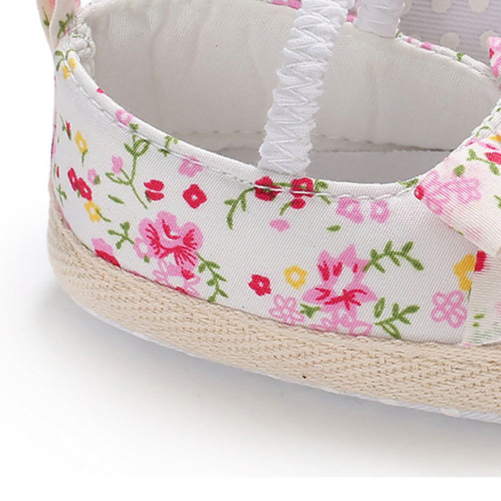 Summer Newborn Baby Girl Princess Floral Print Bowknot Canvas Shoes Sandals Gift