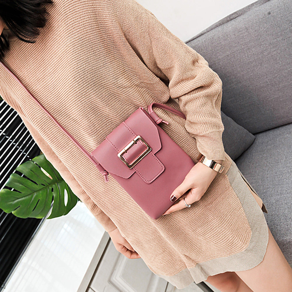 Women Fashion Small Faux Leather Cross Body Bag Shoulder Phone Solid Color Purse