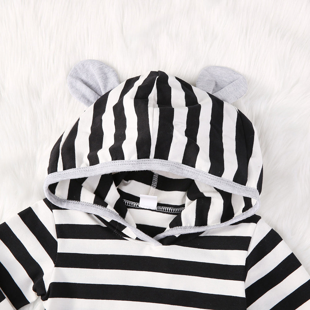 Newborn Baby Boys Girls Outfit Striped Hooded Top Long Sleeve T-Shirt + Pants