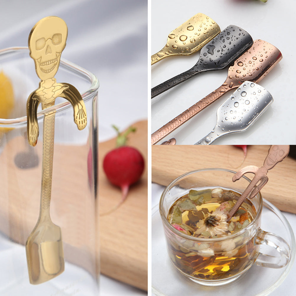 Stainless Steel Cute Skull Hanging Handle Coffee Tea Drink Spoon Kitchen Tool