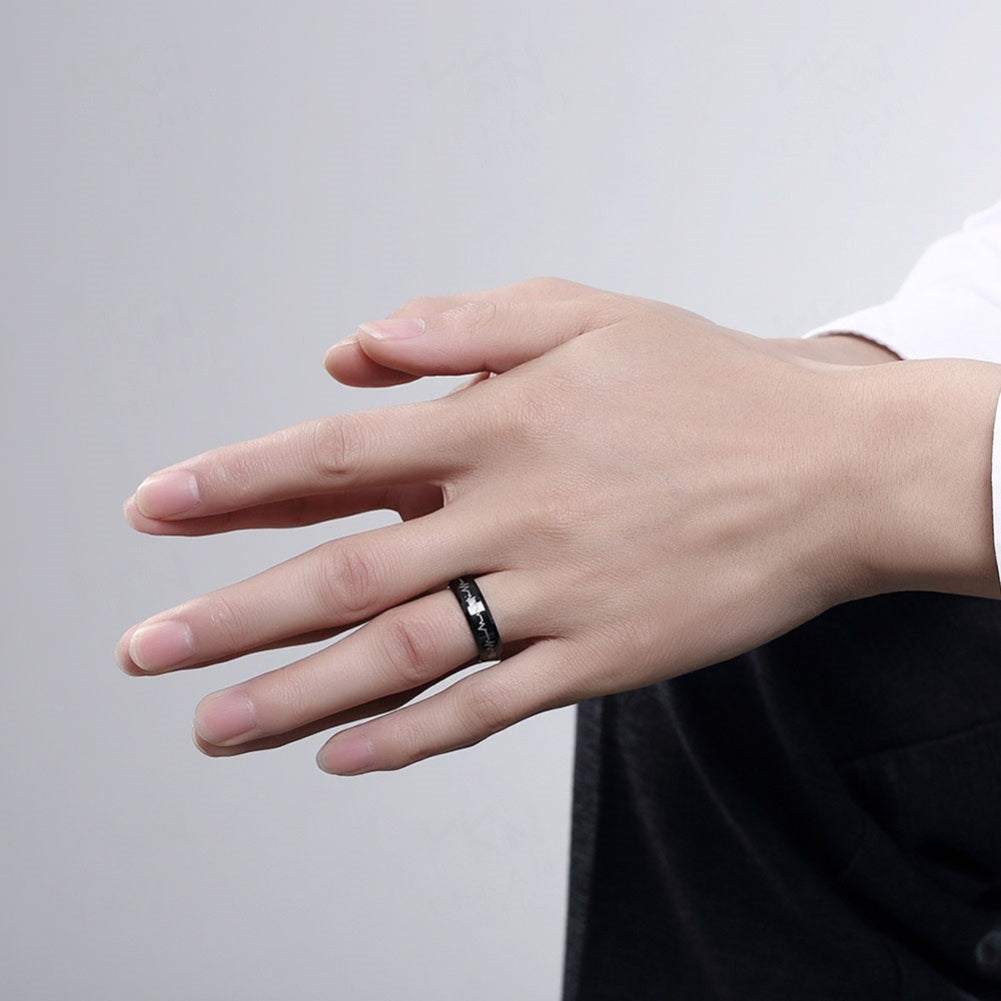 Glow in The Dark Heart Rate Electrocardiogram Stainless Steel Couple Finger Ring