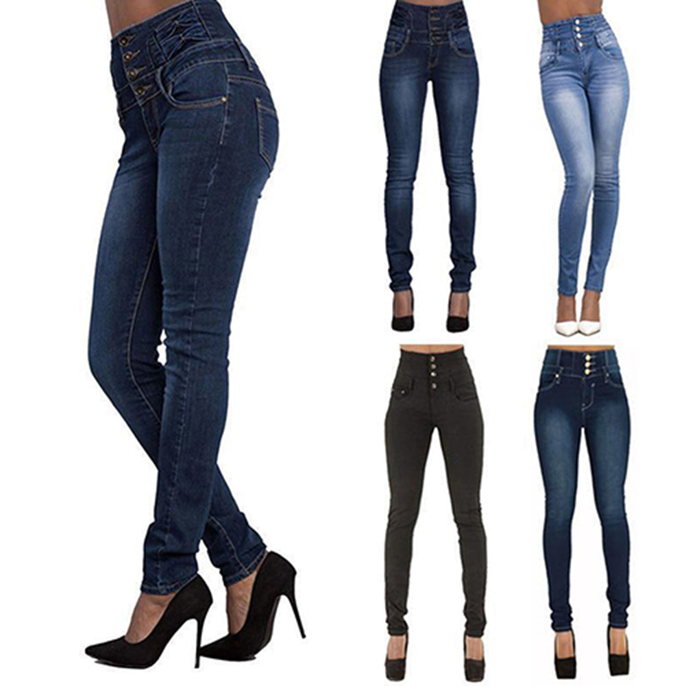 Women Fashion High Waist Slim Skinny Jeans Stretch Pencil Pants Denim Trousers