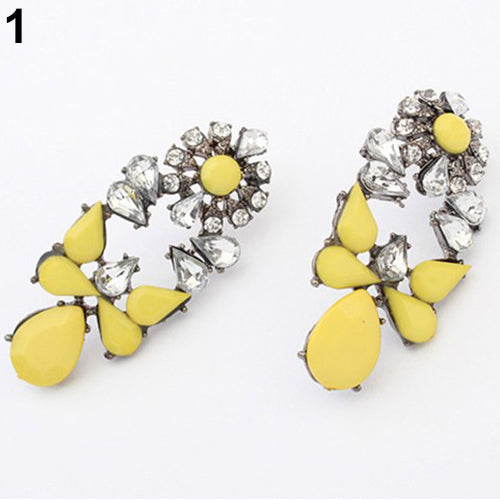 Women Fashion Party Jewelry Multicolor Resin Drops Crystal Flower Earrings Studs