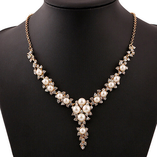 Women Fashion Clavicular Charms Faux Pearl Pendant Necklace Wedding Party Gift