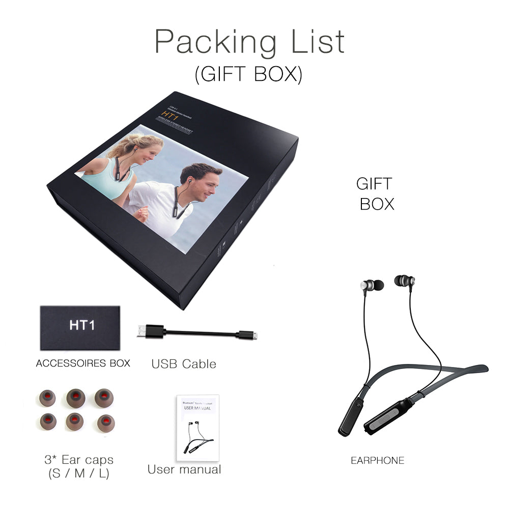 HT1 Neckband Headphone Bluetooth HiFi Powerful Bass Magnet Metal Headset Music Sport Bike Gym Handsfree for phone