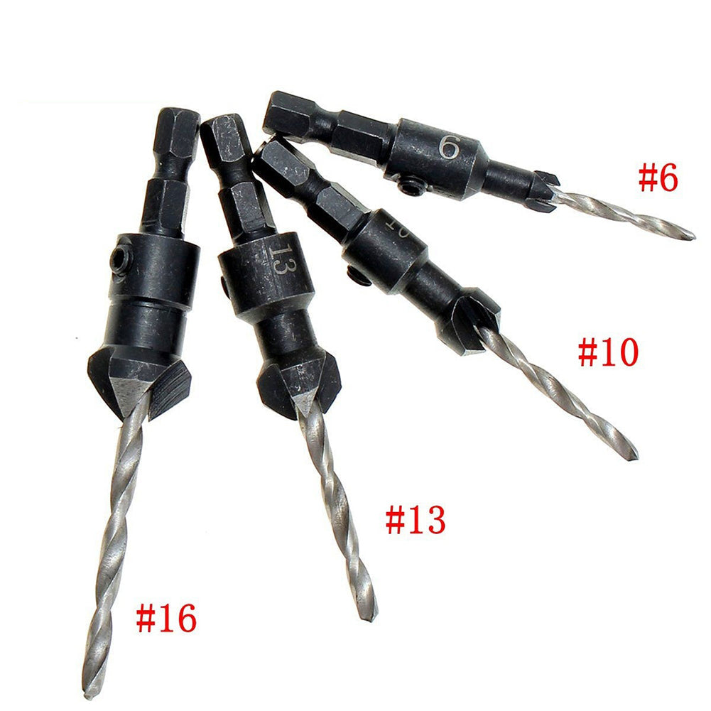 4Pcs HSS Tapered Hex Shank Quick Change Woodworking Countersink Drill Bit Reamer