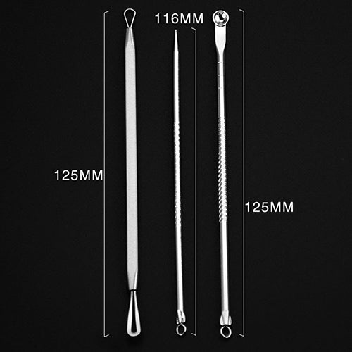 3 Pcs Stainless Steel Blackhead Comedone Blemish Acne Extractor Remover Tool Set