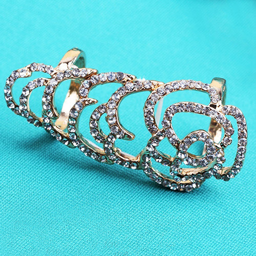 Women Bendable Hollow Twinkling Rhinesone Rose Knuckle Finger Chic Joint Ring
