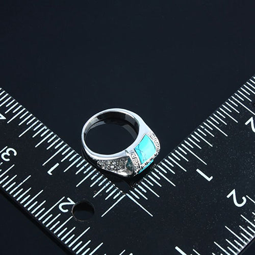 Turquoise Knurling Crystal Clear Rhinestone Ring 925 Sterling Silver