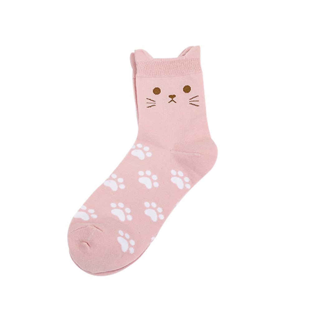 Lovely Candy Color Cartoon Cat Paw Print Women Cotton Soft Warm Short Socks