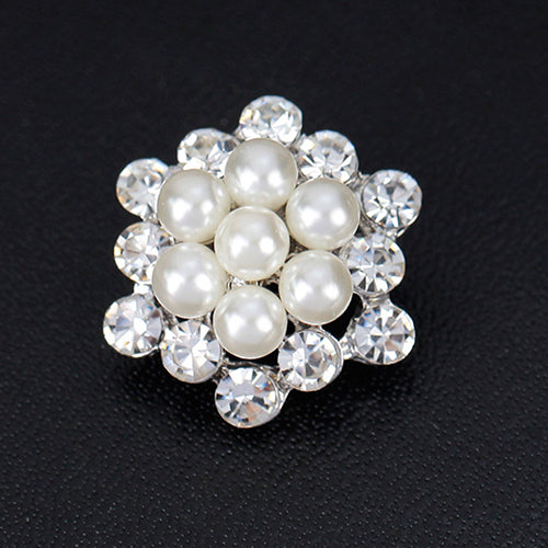 Women Elegant Rhinestone Faux Pearl Flower Wedding Bridal Scarf Brooch Pin