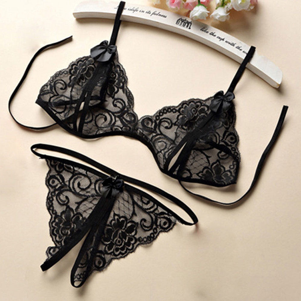 Women Fashion Sexy Babydoll Sleepwear Underwear Bra G-string Open Crotch Gift