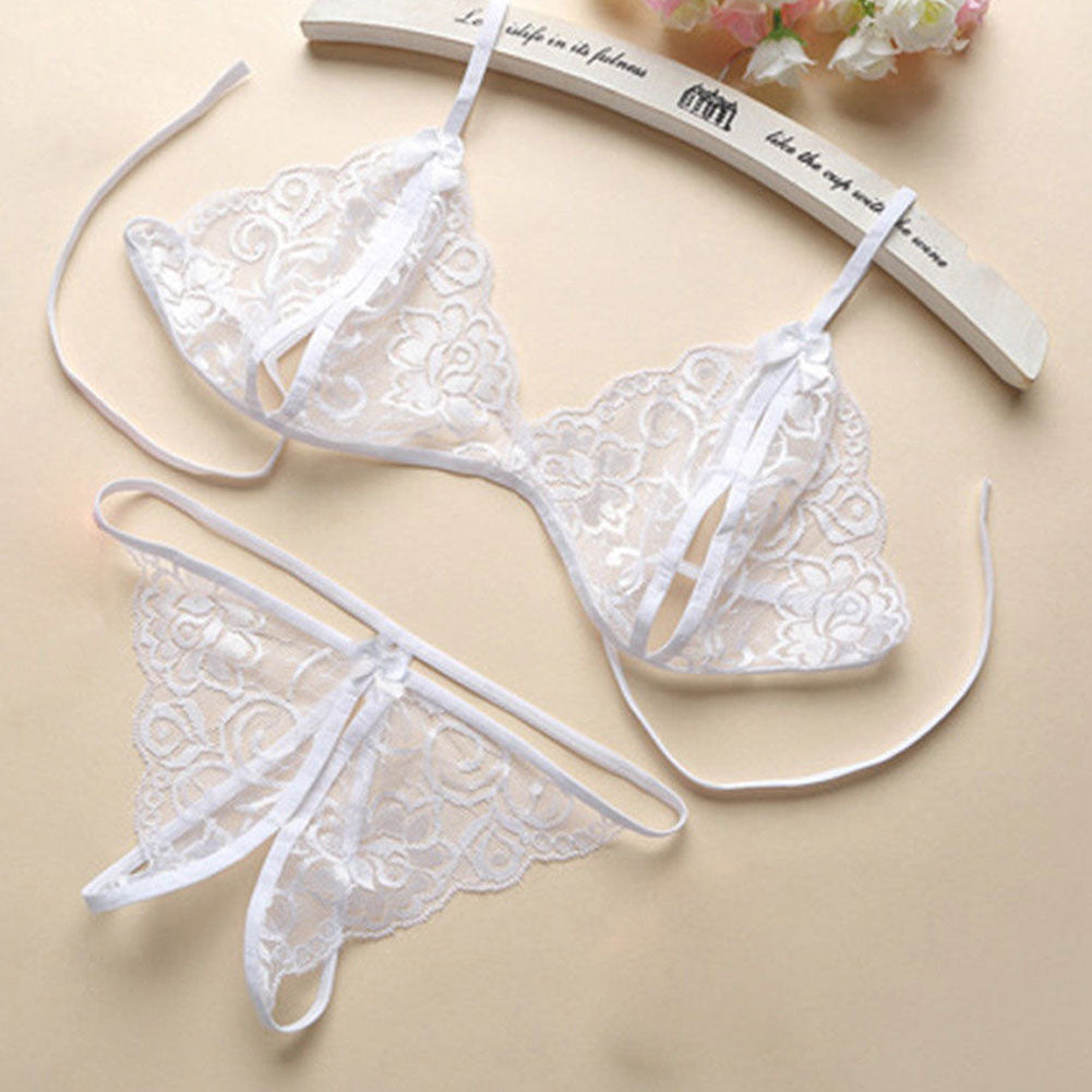 Women Fashion Sexy Babydoll Sleepwear Underwear Bra G-string Open Crotch Gift