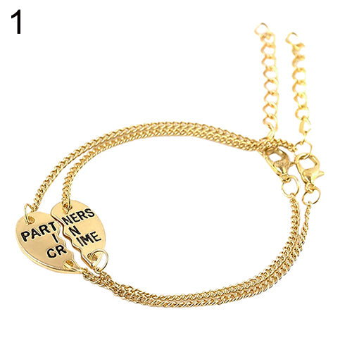 2 Pcs Fashion Cute Partners Love Heart Bangle Best Friends Gifts Chain Bracelets