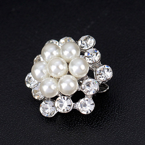 Women Elegant Rhinestone Faux Pearl Flower Wedding Bridal Scarf Brooch Pin