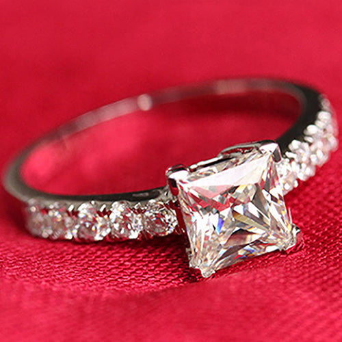 Women Fashion Square Rhinestone Silver Color Wedding Bridal Party Ring Gift