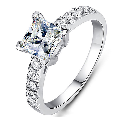 Women Fashion Square Rhinestone Silver Color Wedding Bridal Party Ring Gift