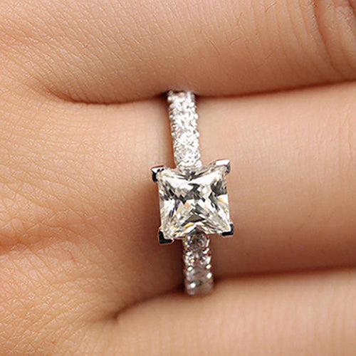 Women Fashion Square Rhinestone Silver Color Wedding Bridal Party Ring Gift