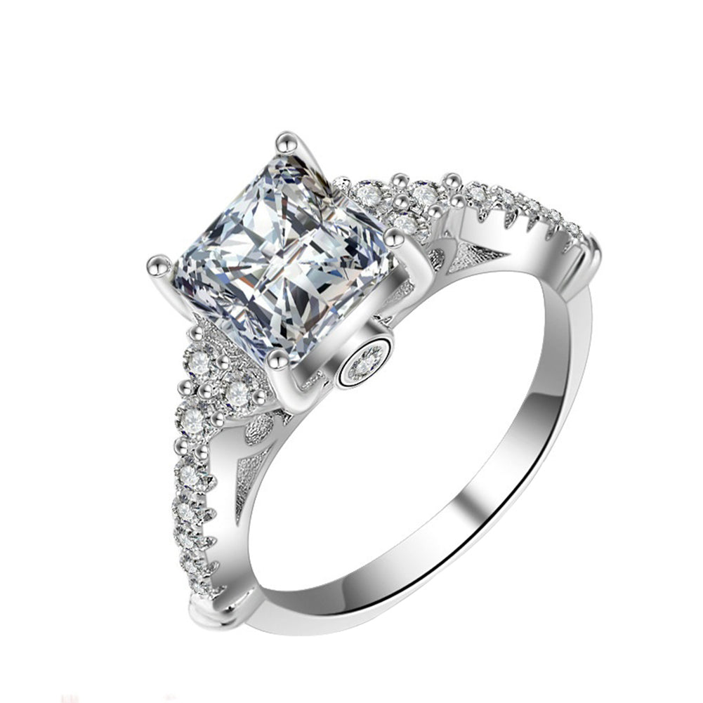 Shiny Clear Square Zircon Women Silver Plated Finger Ring Luxury Wedding Jewelry