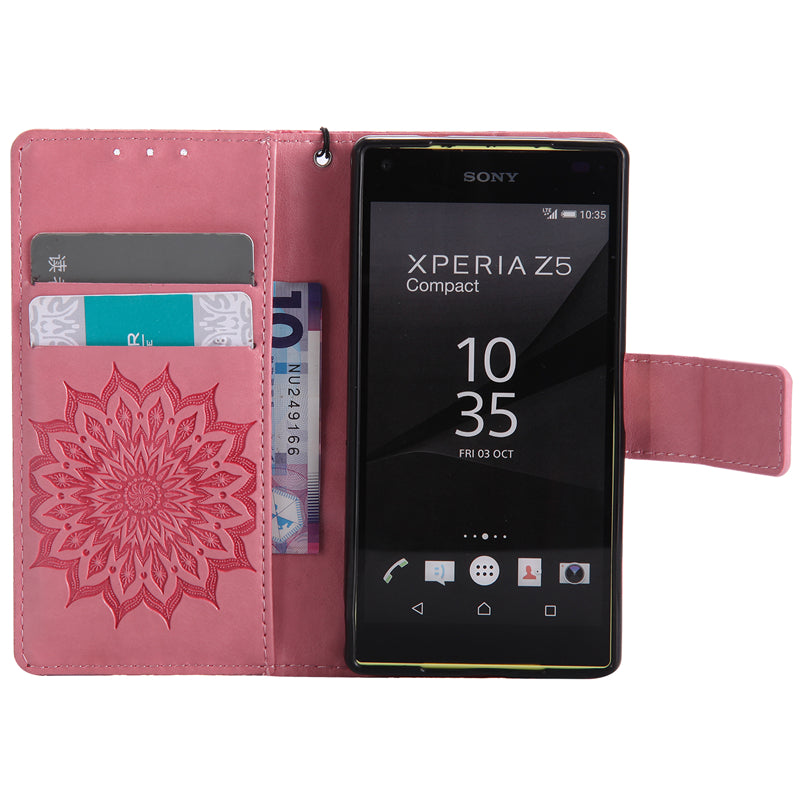 Sony Z5 compact Case, Sunflower Pattern PU Leather Wallet Protection Case for Sony Z5 compact