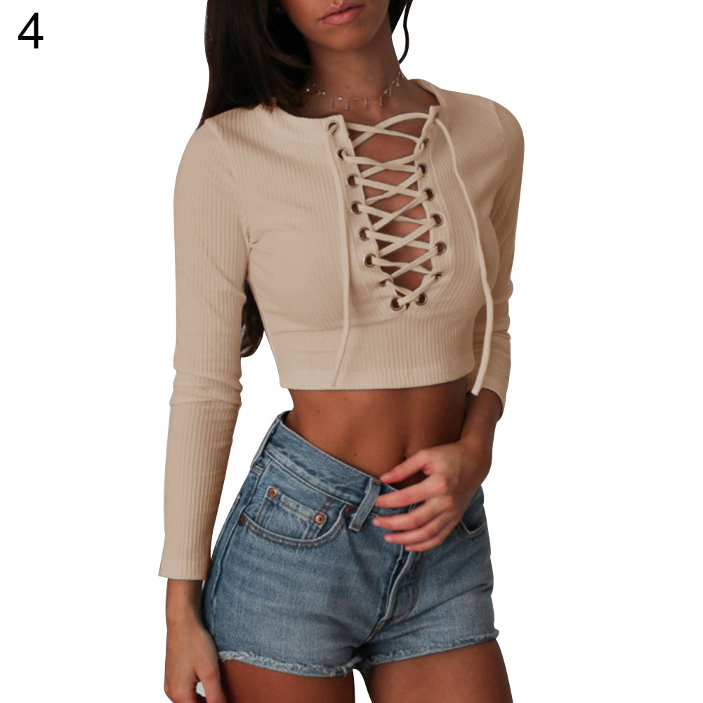 Women Fashion Lace Long Sleeve T-shirt Sexy See-through Crochet Blouse Top
