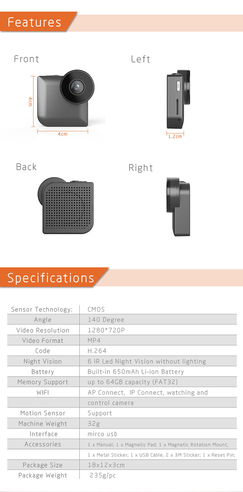 C3 Mini HD720P Wifi IP Camera IPBH05 Smart P2P Wireless Baby Monitor Network CCTV Security Camera SmartPhone Remote IP Cam