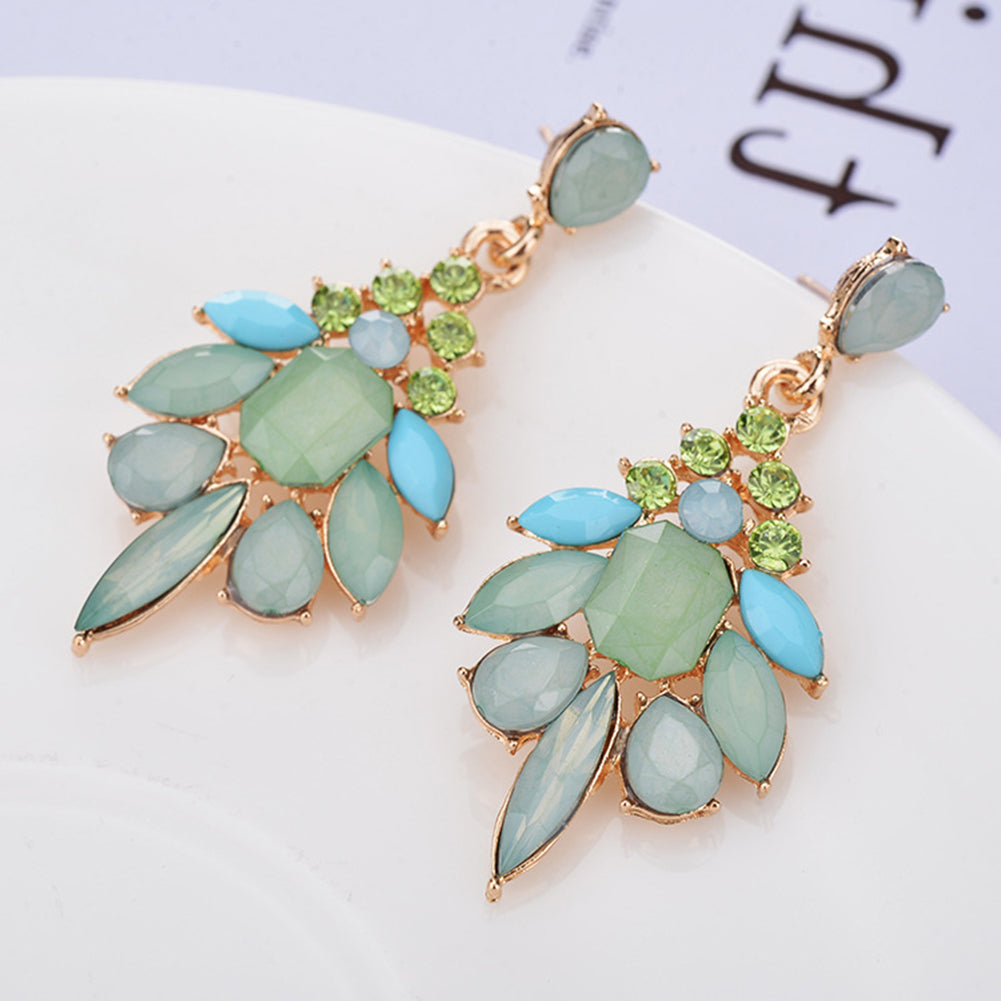 Women Fashion Jelly Resin Rhinestone Water Drop Dangle Ear Stud Earrings Jewelry