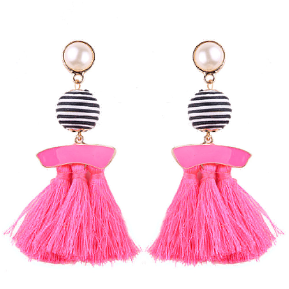 Ethnic Tassel Imitation Pearl Dangle Long Statement Earrings Cocktail Jewelry