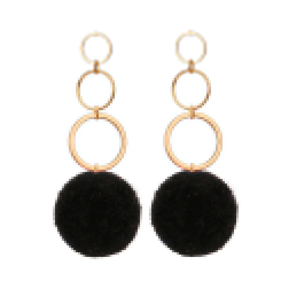 Women Fashion Copper Circles Polyester Plush Ball Long Dangle Earrings Eardrops