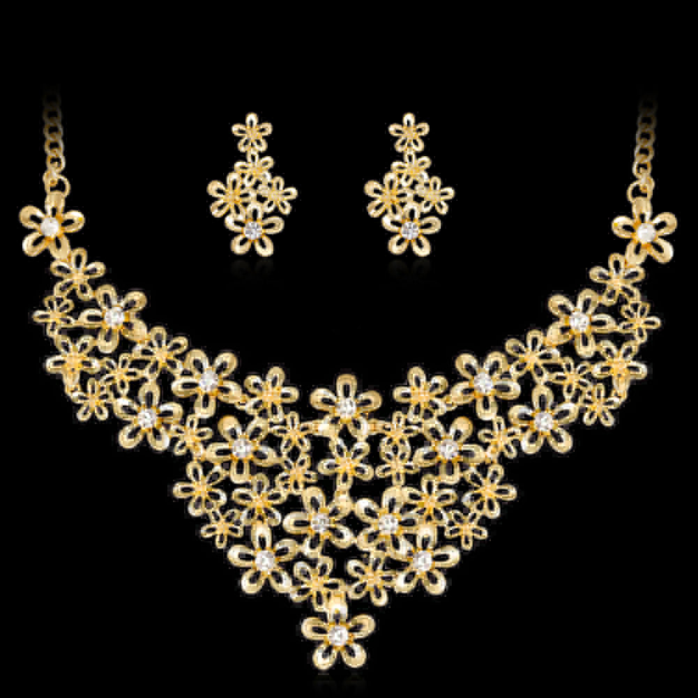 Women's Luxury Rhinestone Floral Pendant Necklace Earrings Jewelry Set Gift