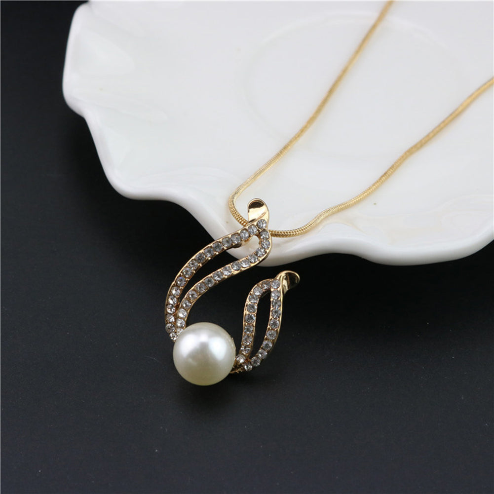 Faux Pearl Water Drop Charm Pendant Earrings Necklace Socialite Lady Jewelry Set