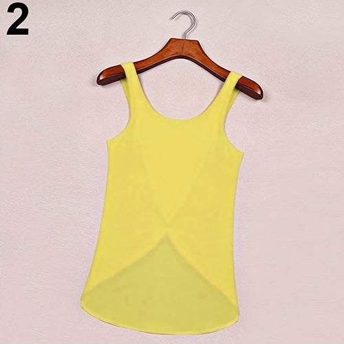 Women Candy Color Sexy Chiffon Cross Back Sleeveless Summer Casual Tank Top