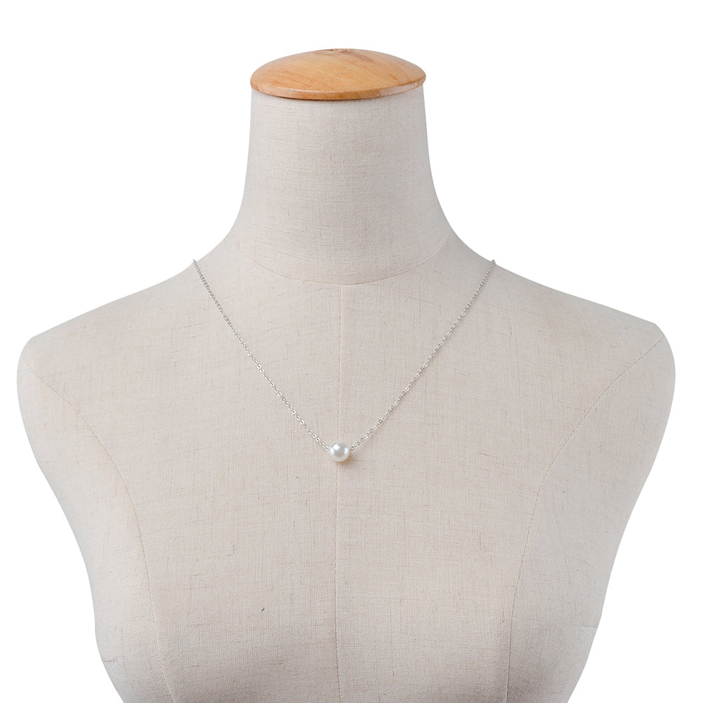 Women Back Pendant Necklace Long Alloy Chain Fashion Jewelry Faux Pearl Beads