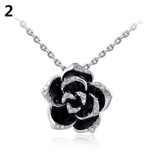 Fashion Lady Women Rhinestone Rose Flower Pendant Necklace Elegant Xmas Gift