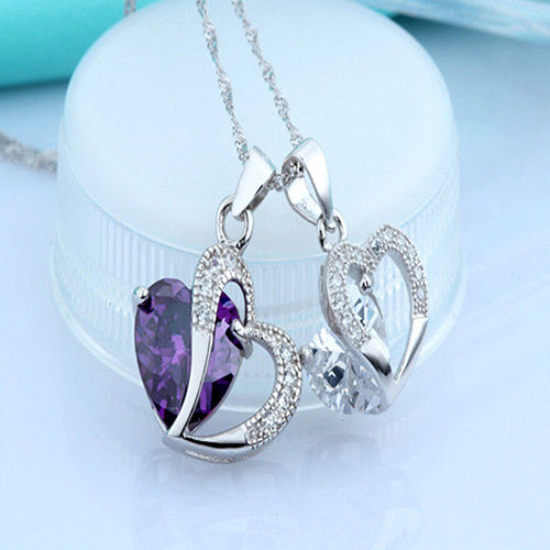 Women Fashion Heart Teardrop Rhinestone Pendant Necklace Jewelry Charm Gift