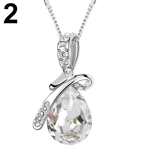 Women Fashion Heart Teardrop Rhinestone Pendant Necklace Jewelry Charm Gift