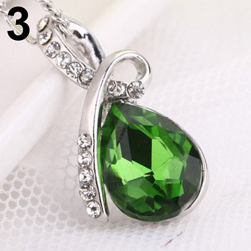 Women Fashion Heart Teardrop Rhinestone Pendant Necklace Jewelry Charm Gift