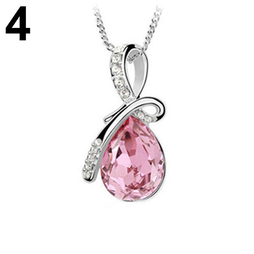 Women Fashion Heart Teardrop Rhinestone Pendant Necklace Jewelry Charm Gift
