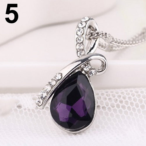 Women Fashion Heart Teardrop Rhinestone Pendant Necklace Jewelry Charm Gift
