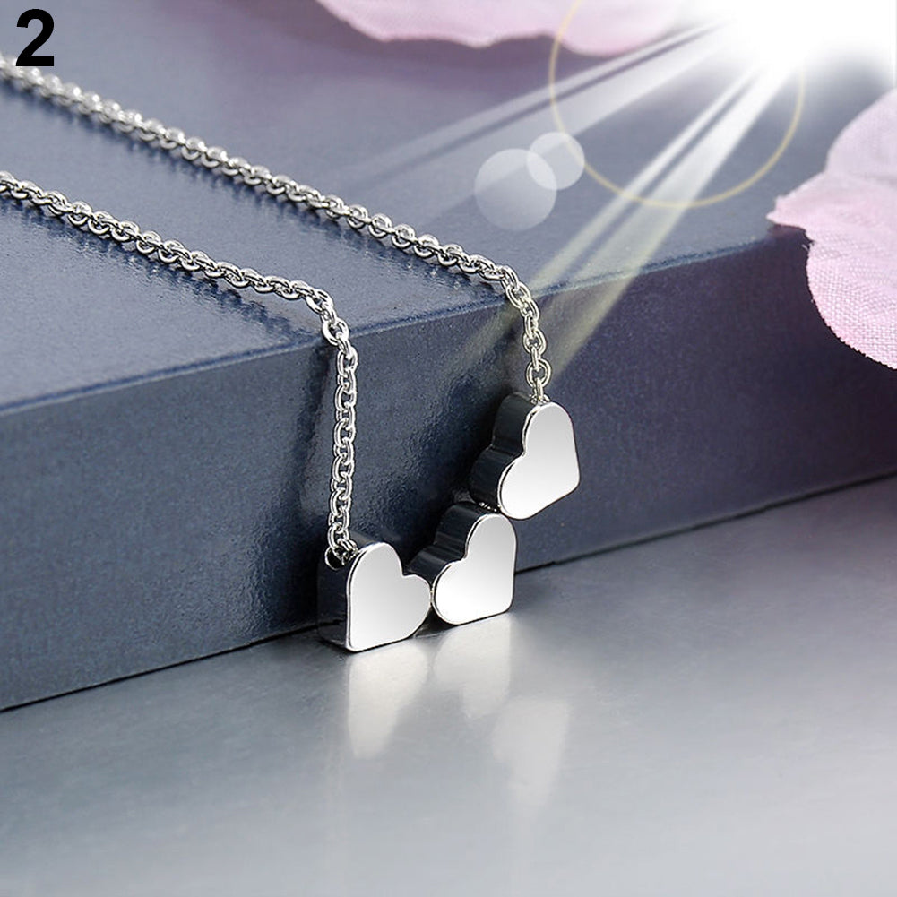Elegant Three Love Hearts Charm Pendant Necklace Women Cocktail Casual Jewelry