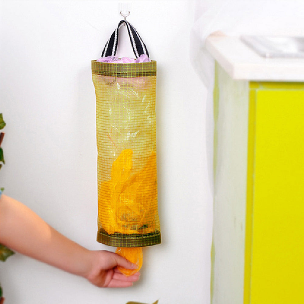 Kitchen Transparent Mesh Hanging Garbage Shopping Bag Storage Organiser Bag